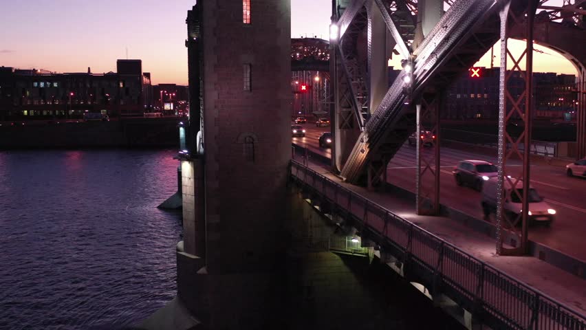 Pink sunset over the bridge in Russia, st.Petersburg