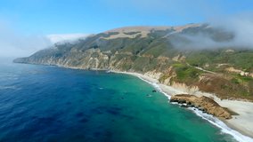 Big Sur California Landscape by Aerial Drone, Pacific Coast Highway 1 PCH, Beach Coast & Bridge Flyover
