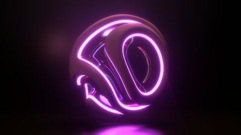 Glowing neon light sphere. Abstract background with futuristic ultraviolet wavy ripples. Motion design template. 3d shape with strobing curly pattern. 3d loop animation. Dynamic composition. 4K UHD