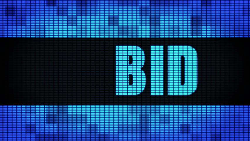 Bid Front Text Scrolling on Light Blue Digital LED Display Board Pixel Light Screen Looped Animation 4K Background. Sign Board , Blinking Light, Pixel Monitor . LED Wall Pannel Royalty-Free Stock Footage #1028585396