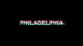 PHILADELPHIA Glitch Text Abstract Vintage Twitched 4K Loop Motion Animation . Black Old Retro Digital TV Glitch Effect Including Twitch, Noise, VHS, Distortion. - Powered by Shutterstock - Get 15% off with code: PIKWIZARD15