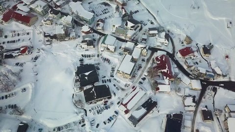 A drone shot of Tsugaike Kogen ski resort in Japan.