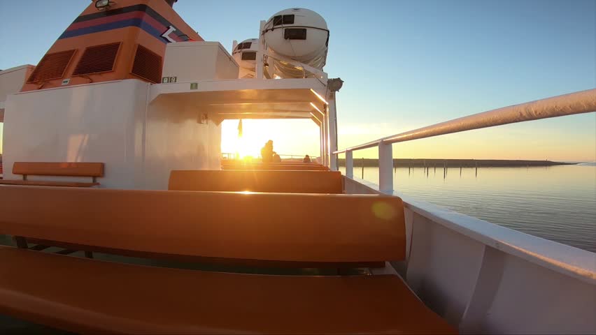 Ship turning at the sunset