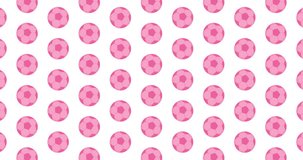 Pink soccer balls background video clip motion backdrop video in a seamless repeating loop. Womens ladies team league pink soccer ball icon pattern white background high definition motion video
