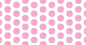Pink tennis balls background video clip motion backdrop video in a seamless repeating loop. Womens ladies team themed pink tennis ball icon pattern white background high definition motion video
