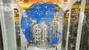 Digital animation of a earth globe rotating against a server room background with data connected on the foreground - Powered by Shutterstock - Get 15% off with code: PIKWIZARD15