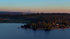 Seattle Neighborhood with Mount Rainier in the Background by Aerial Drone