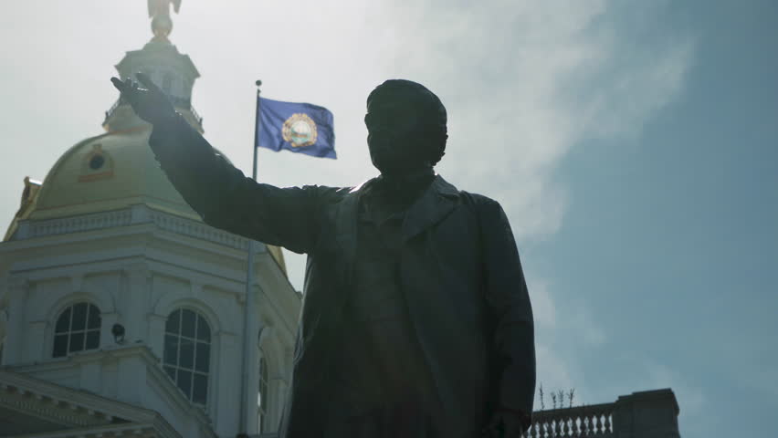 Medium shot of historic statue of New Hampshire politician, senator, and representative John P. Hale