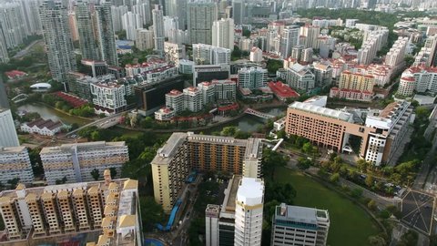 Asian Content [Singapore] : Aerial shot old HDB housing estate in the heart of the city, Jalan Kukoh & Robertson Quay - Singapore Nov 2018