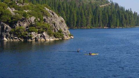 Kayakers in Emerald Bay Lake Tahoe by Aerial Drone