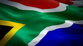 South Africa flag Closeup 1080p Full HD 1920X1080 footage video waving in wind. National Cape Town 3d South Africa flag waving. Sign of South Africa seamless loop animation
