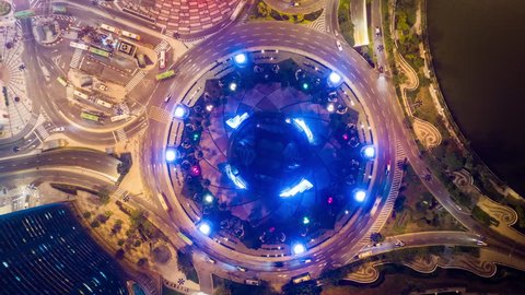 MACAU, CHINA - FEBRUARY 10 2019: night illumination macau downtown traffic street circle aerial topdown panorama 4k timelapse circa february 10 2019 macau, china.