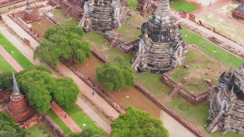 Aerial view over buddhist temple in Ayutthaya, Wat Phra Si Sanphet, Thailand