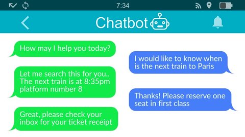 Chatbot at work.Messaging app animation with text bubbles simulating a real chat between users.