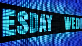 Wednesday Side Text Scrolling on Light Blue Digital LED Display Board Pixel Light Screen Looped Animation 4K Background. Sign Board , Blinking Light, Pixel Monitor, LED Wall Pannel - Powered by Shutterstock - Get 15% off with code: PIKWIZARD15