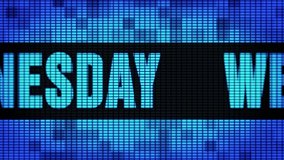 Wednesday Front Text Scrolling on Light Blue Digital LED Display Board Pixel Light Screen Looped Animation 4K Background. Sign Board , Blinking Light, Pixel Monitor, LED Wall Pannel - Powered by Shutterstock - Get 15% off with code: PIKWIZARD15