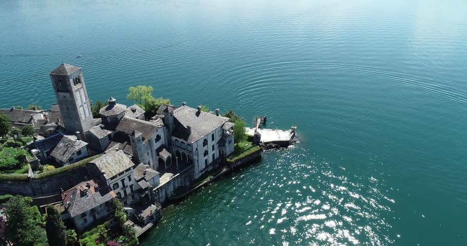 Aerial view of Lake Orta (Piedmont, Italy) with San Giulio island.