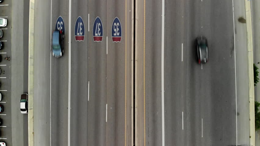 Aerial Shot that Looks Straight Down and Hovers Over the 281 Freeway in San Antonio, Texas