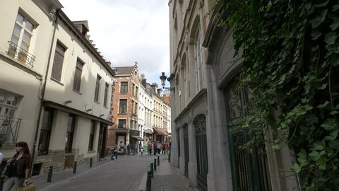 Belgium, Brussels - October, 2016: A narrow street with buildings