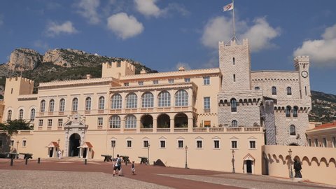 Monaco, Monte Carlo - August 10, 2018: Exterior view of palace - official residence of Prince of Monaco. It is one of the major tourist attraction and remains fully working palace in Monaco.