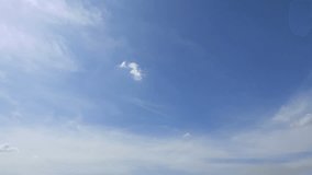 29 second time lapse of clouds trekking across a clear blue sky. A serene sky with white clouds. Time lapse video of the sky.