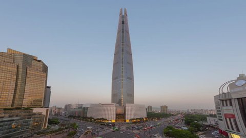 Lotte tower-May 1, 2019. Lotte tower and traffic at jamsil in seoul,South Kore