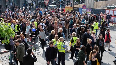 Berlin, Germany - May 01, 2019: People on crowded street at myfest celebration on labor day , 1. mai, Berlin, Kreuzberg