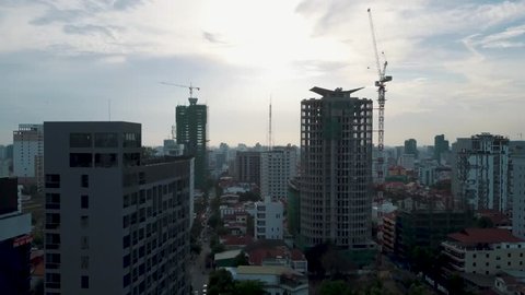 Drone Aerial footage of Construction in East Asia, Phnom Penh, Cambodia