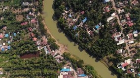 Aerial clip of the Sangkae River and outlying areas in Battambang Cambodia