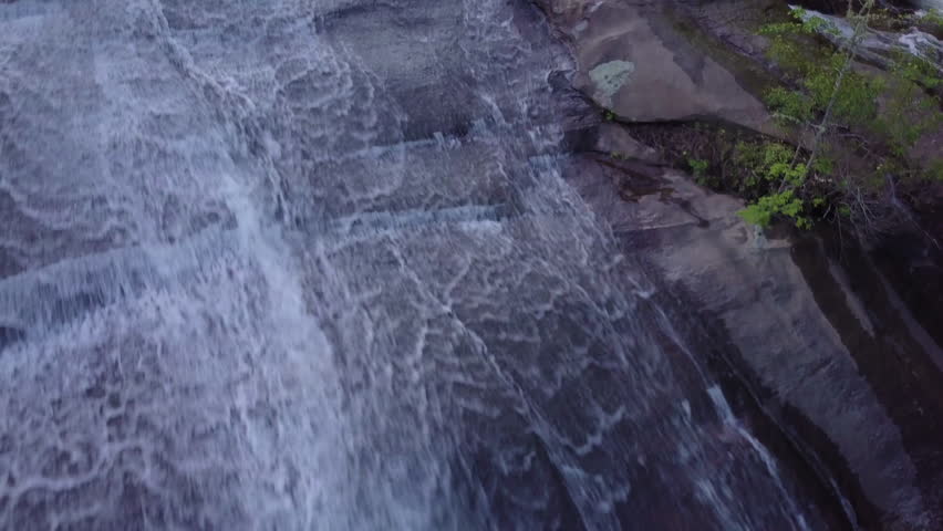 Flying over waterfalls in DuPont State Park in North Carolina