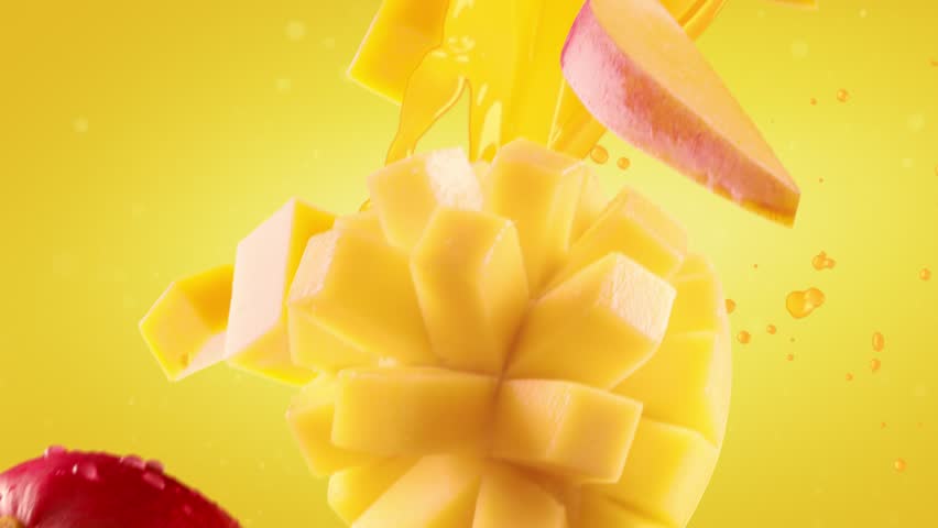 Mango with Slices Falling on Yellow Background. Loopable | Shutterstock HD Video #1028738321