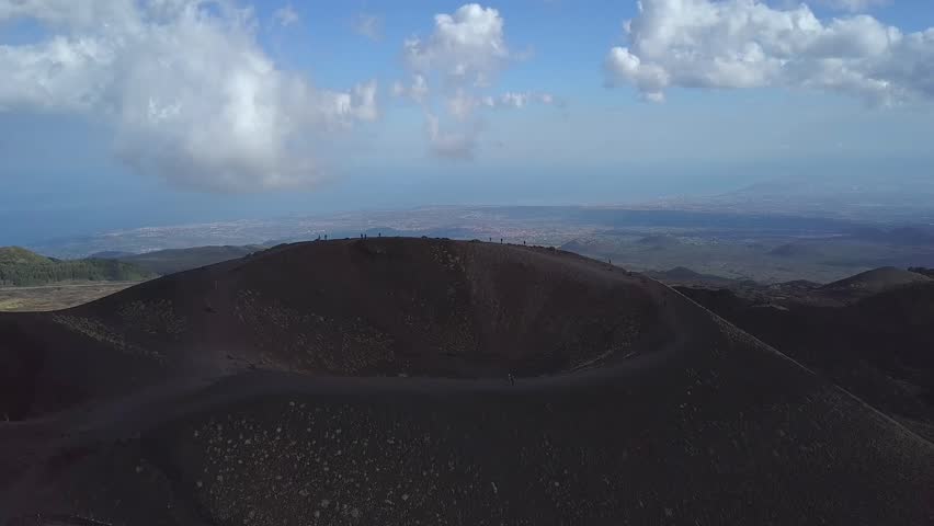 This is a drone shot of Sapienza Refuge located at the foot Mount Etna in Sicily.