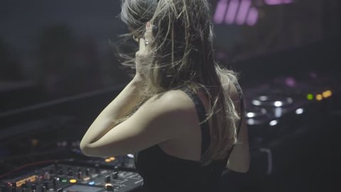 Woman Dj On Stage Playing Live Slow Motion