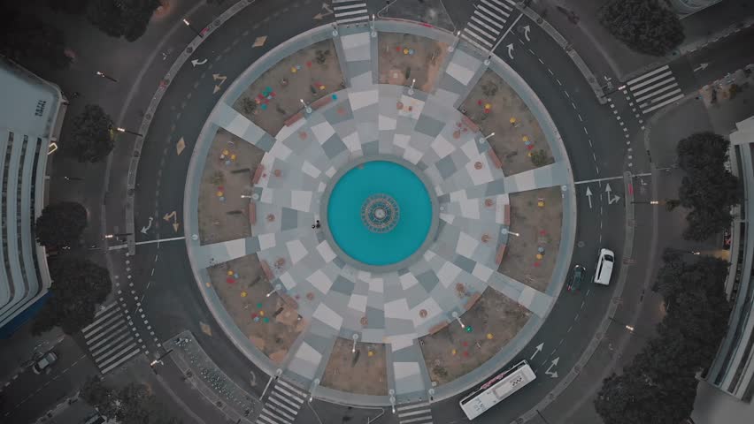 Tel Aviv, Israel-Dizengoff Square, New Dizengoff Circle fountain aerial 2019 4k Roundabout Royalty-Free Stock Footage #1028755484