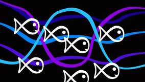 Symbolic cartoon drawing. White fishes among the waves on a black background. Video clip art. - Powered by Shutterstock - Get 15% off with code: PIKWIZARD15