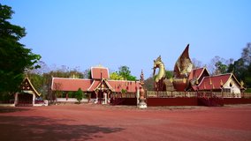 4K video of reclining Buddha in Phra That Suthon Mongkhon Khiri temple, Thailand.