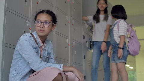 Asian Pre Teen Girl Being Bullied By Her Classmate, Student Problem In School
