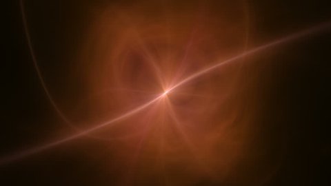 Fractal flame, gas, nebula, fire, smoke or plasma. Looping abstract animation. Soft evolving curves. Symmetrical light rays shining from central star. Background or screen saver. Orange.
