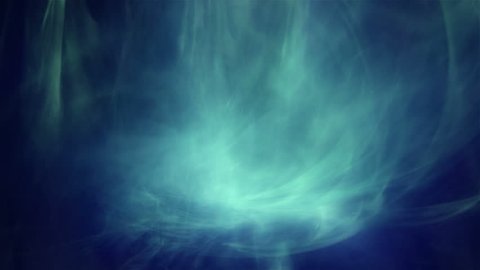 Fractal flame, gas, nebula, smoke or plasma. Looping abstract animation. Soft evolving curves. Background or screen saver. Blue, cyan, aqua, turquoise, green.