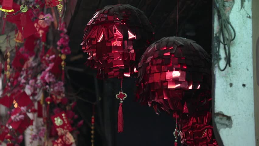Asian lanterns on the city street of the city VIETNAM HANOI MARCH 15 2019 YEAR