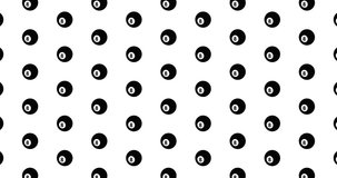 Illustrated eight balls background video clip motion backdrop video in a seamless repeating loop. Black & white eight ball icons billiards pool sports pattern background high definition motion video
