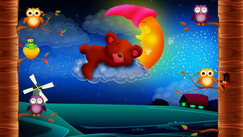 Cute bear cartoon sleeping on clouds, best-looped video background for lullabies to put a baby go to sleep and calming, relaxing | Shutterstock HD Video #1028789357