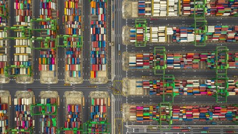 day time singapore city flight over container terminal port aerial topdown panorama 4k timelapse