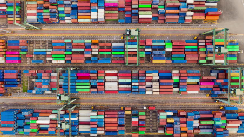 Singapore city day time famous container terminal port aerial topdown panorama 4k timelapse