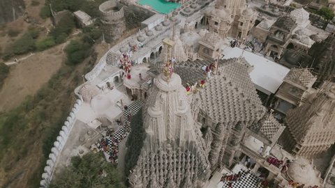 Jain Temples On Top Of Shatrunjaya Hill. Palitana (Bhavnagar District), Gujarat, India. People On Top Of The Temple. Top View.