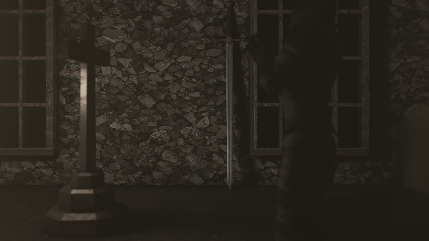 Christian Knight Praying In Front of a Cross