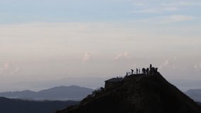 Early morning shot at the Mount Batur sunrise tracking spot, as people, tourist waiting to take pictures and videos, famous destination