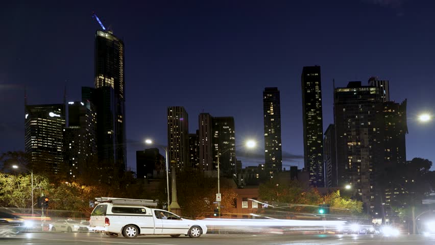 Night time lapse of business district of Melbourne