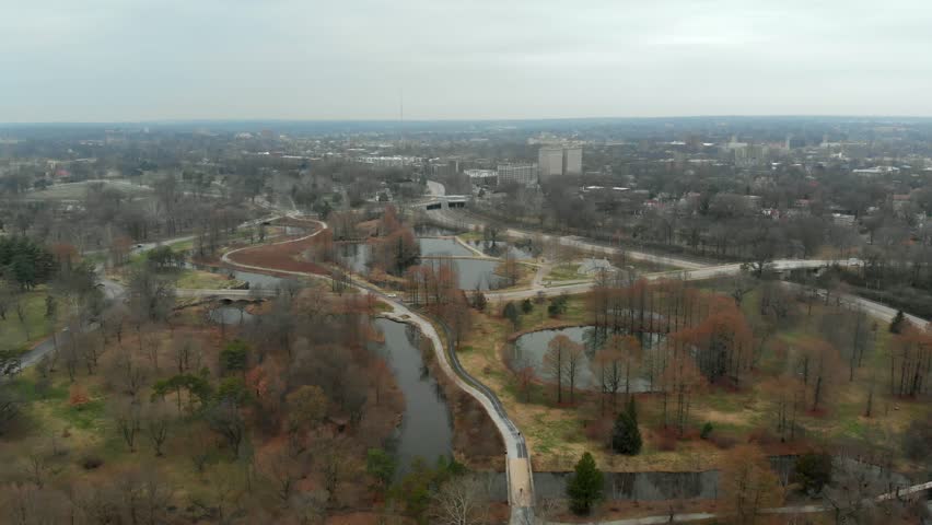 Aerial view of the forest park in Saint Louis, Missouri.