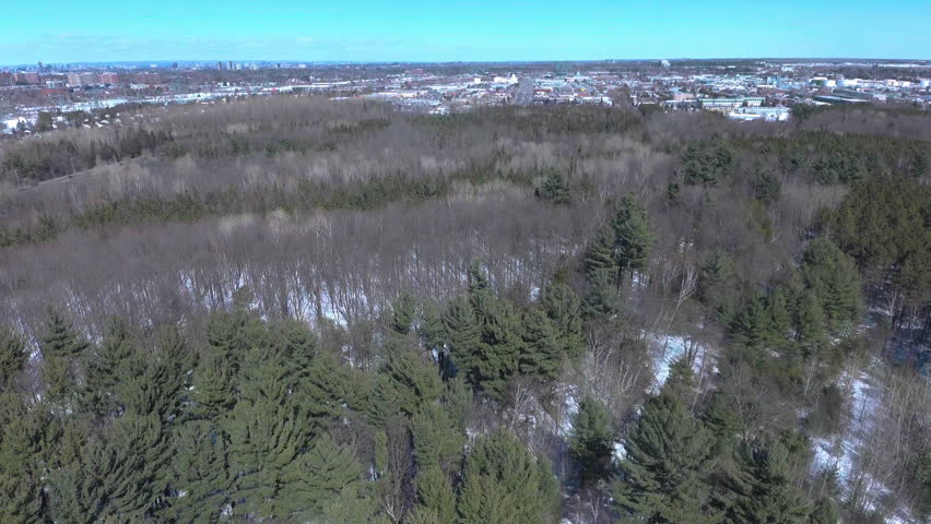 Drone footage over a winter forest in Nepean, Ontario, Canada just outside of ottawa.